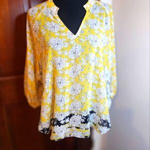Yellow/white/black Cabi tunic top